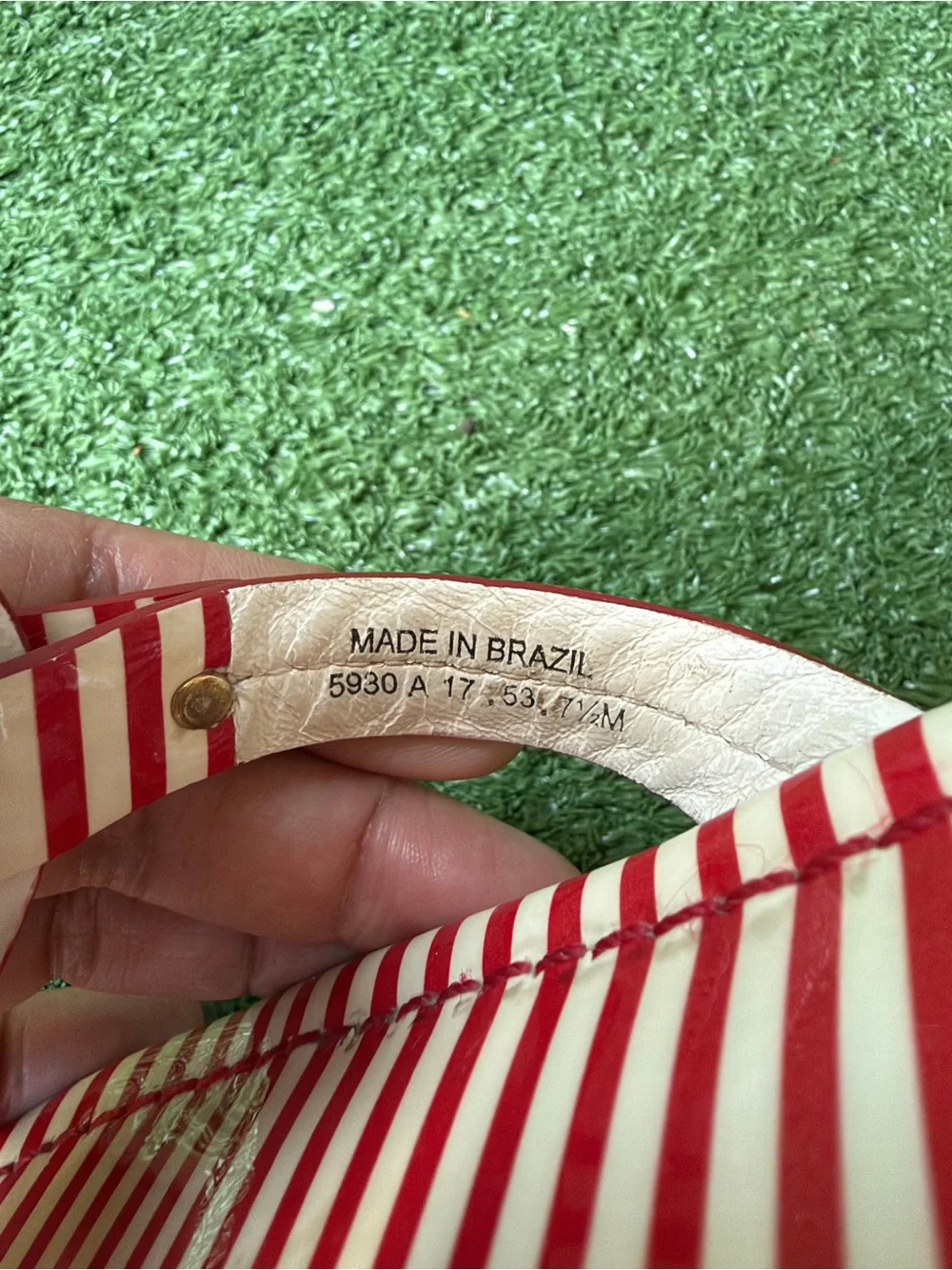 Tory Burch Red/White Stripe Patent Leather Women’s Miller Thong